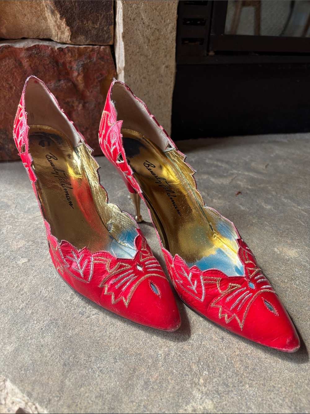 Vintage Beverly Feldman Red Embroidered Pointed-Toe Heels
